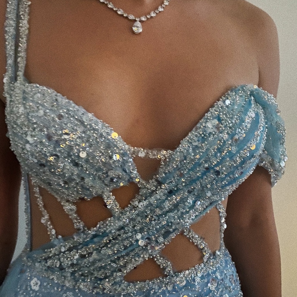 A custom beaded gown,